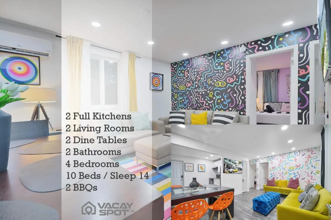 Image of Vacay Spot Wynwood Deco 2 Kitchens Shower Massage jets, BBQ, Patio LED vibes, Prime LOC! 6 blocks away from Bars, Nite Clubs, Res, Shops